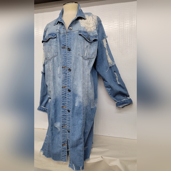 **SOLD*******Lynyrd Synyrd Free Bird Long Denim Jean Jacket Upcycled Vintage - Picture 4 of 12